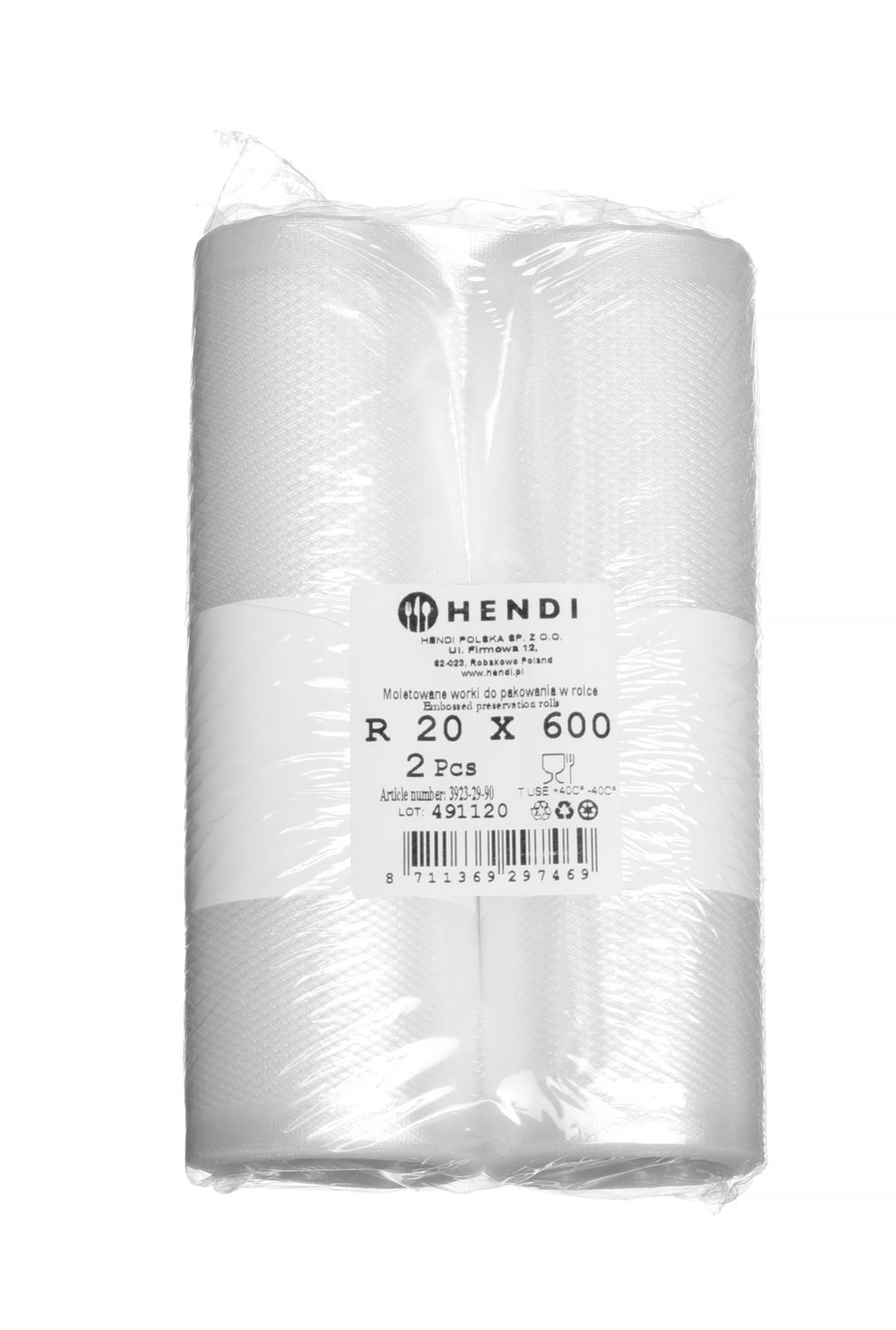Worki moletowane w rolce do pakowarek, do przechowywania żywności, HENDI, zestaw 2 rolek, 2 szt., 6000x200mm