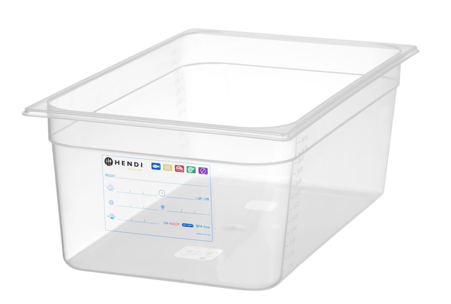 Pojemnik GN 1/1 HACCP, HENDI, GN 1/1, 28L, transparentny, 530x325x(H)200mm
