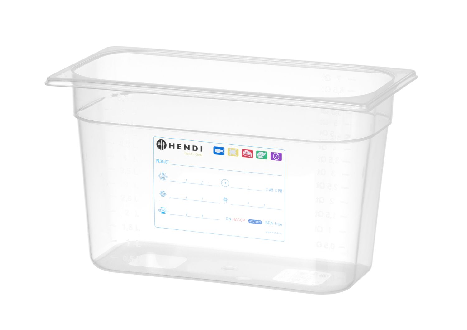 Pojemnik GN 1/3 HACCP, HENDI, GN 1/3, 7,8L, transparentny, 325x176x(H)200mm