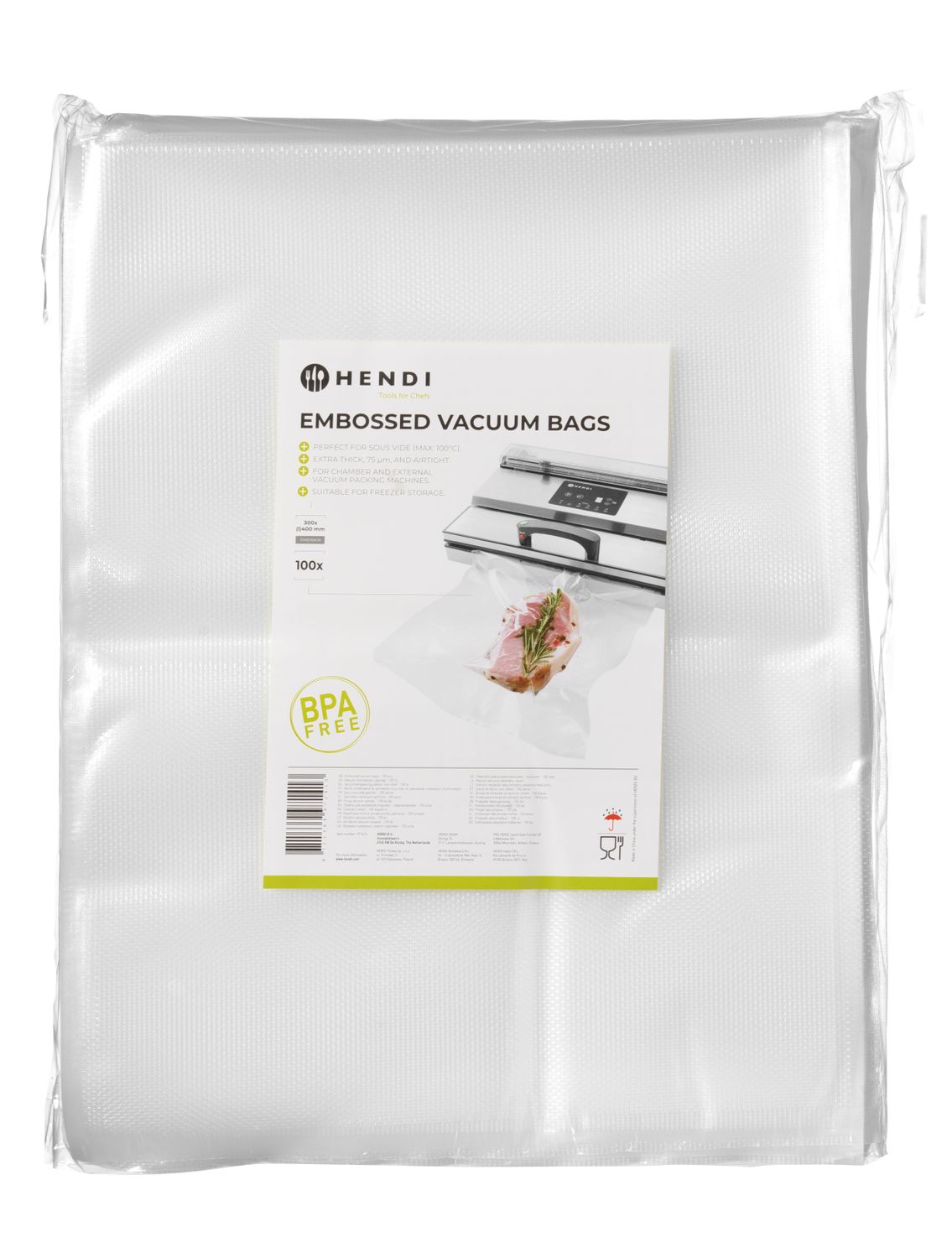 Worki moletowane do gotowania sous vide, do pakowarek listwowych i komorowych, HENDI, 100 szt., 300x400mm