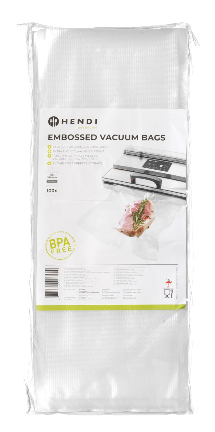 Worki moletowane do gotowania sous vide, do pakowarek listwowych i komorowych, HENDI, 100 szt., 150x400mm