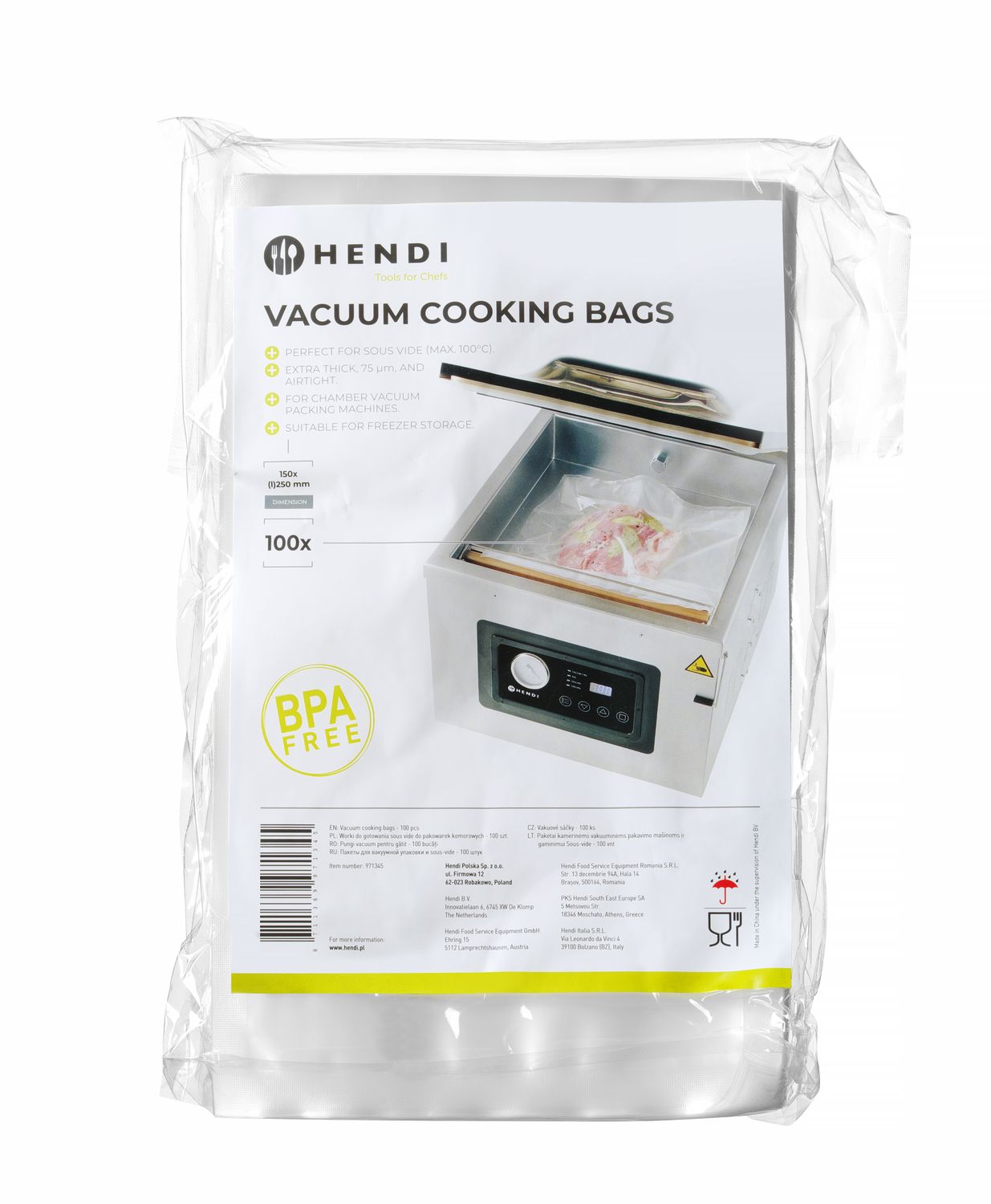 Worki do gotowania sous vide do pakowarek komorowych, HENDI, 100 szt., 150x250mm